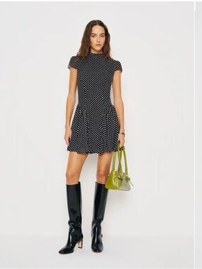 Reformation Black & White Polka Dot Mini Dress